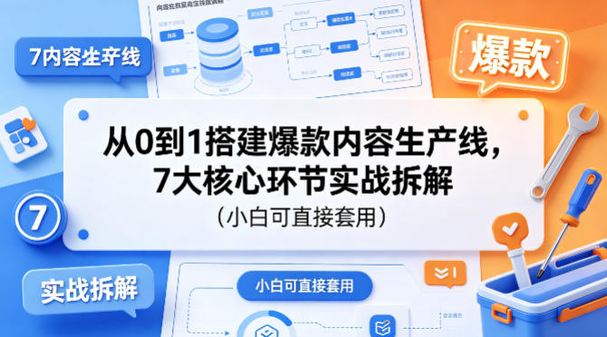 从0到1搭建爆款内容生产线,7大核心环节实战拆解(小白可直接套用)-亿起创业网-副业兼职月入过万-自媒体、引流推广、网赚项目、短视频、技术教程等创业项目资源
