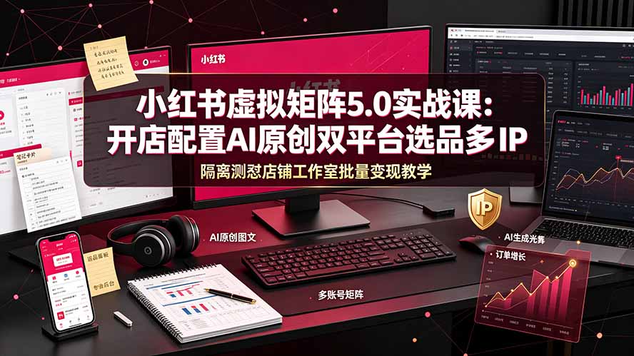 小红书虚拟矩阵5.0实战课：开店配置｜AI原创｜双平台选品｜多IP隔离｜测怼店铺工作室批量变现实操教学-亿起创业网-副业兼职月入过万-自媒体、引流推广、网赚项目、短视频、技术教程等创业项目资源