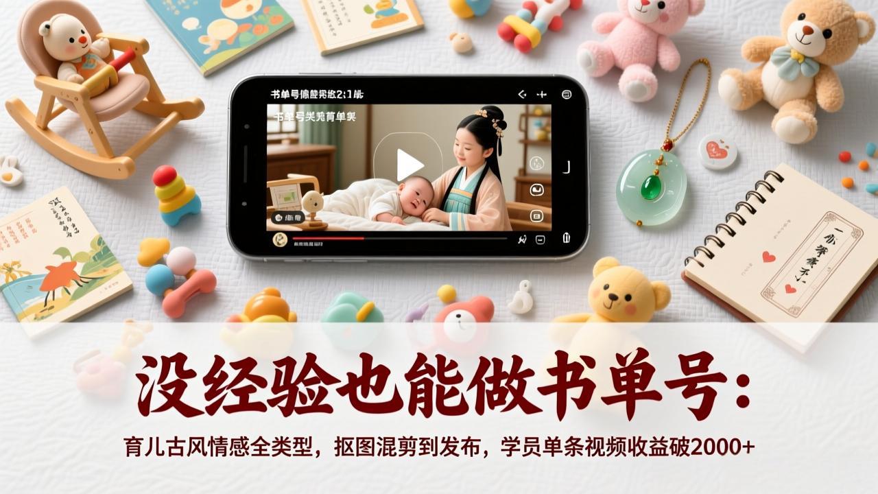 没经验也能做书单号：育儿古风情感全类型，抠图混剪到发布，学员单条视频收益破2000+-亿佰盟网
