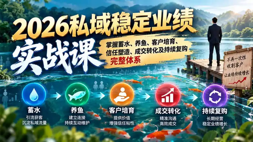 2026私域稳定业绩实战课：掌握蓄水、养鱼、客户培育、信任塑造、成交转化及持续复购完整体系-亿起创业网-副业兼职月入过万-自媒体、引流推广、网赚项目、短视频、技术教程等创业项目资源