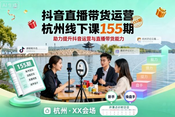 抖音直播带货运营杭州线下课155期，助力提升抖音运营与直播带货能力-亿佰盟网