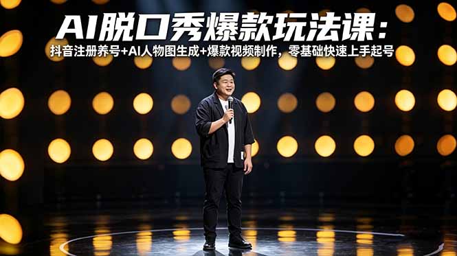 AI脱口秀爆款玩法课：抖音注册养号+AI人物图生成+爆款视频制作，零基础快速上手起号-亿起创业网-副业兼职月入过万-自媒体、引流推广、网赚项目、短视频、技术教程等创业项目资源