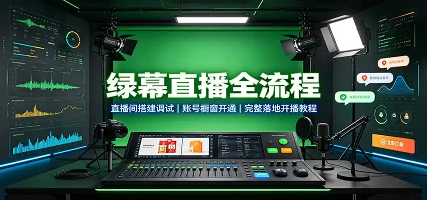 绿幕直播全流程：直播间搭建调试，账号橱窗开通，完整落地开播教程-亿起创业网-副业兼职月入过万-自媒体、引流推广、网赚项目、短视频、技术教程等创业项目资源