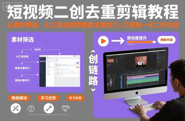 短视频二创去重剪辑教程，从素材筛选、AI工具运用到智能去重技巧，打造独一无二的内容-亿佰盟网