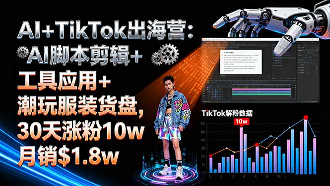 AI+TikTok出海营:AI脚本剪辑+工具应用+潮玩服装货盘,30天涨粉10w月销$1.8w-亿佰盟网