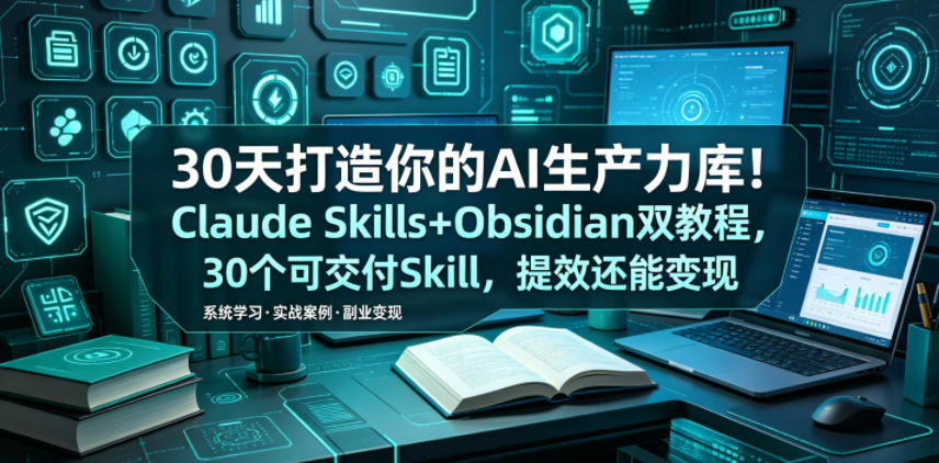 30天打造你的AI生产力库！Claude Skills+Obsidian 双教程，30 个可交付 Skill，提效还能变现-亿起创业网-副业兼职月入过万-自媒体、引流推广、网赚项目、短视频、技术教程等创业项目资源