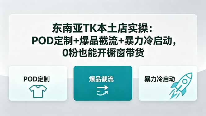 东南亚TK本土店实操：POD定制+爆品截流+暴力冷启动，0粉也能开橱窗带货-亿起创业网-副业兼职月入过万-自媒体、引流推广、网赚项目、短视频、技术教程等创业项目资源