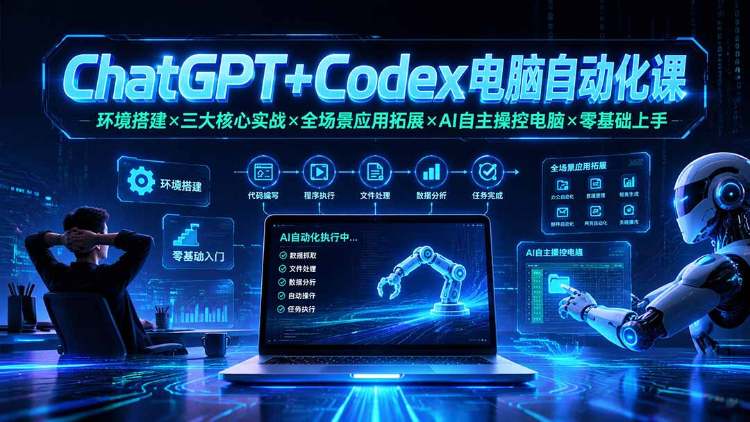 ChatGPT+Codex电脑自动化课：环境搭建×三大核心实战×全场景应用拓展×AI自主操控电脑×零基础上手-亿起创业网-副业兼职月入过万-自媒体、引流推广、网赚项目、短视频、技术教程等创业项目资源