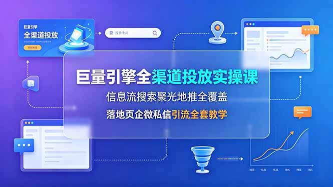 巨量引擎全渠道投放实操课，信息流搜索聚光地推全覆盖，落地页企微私信引流全套教学-亿起创业网-副业兼职月入过万-自媒体、引流推广、网赚项目、短视频、技术教程等创业项目资源