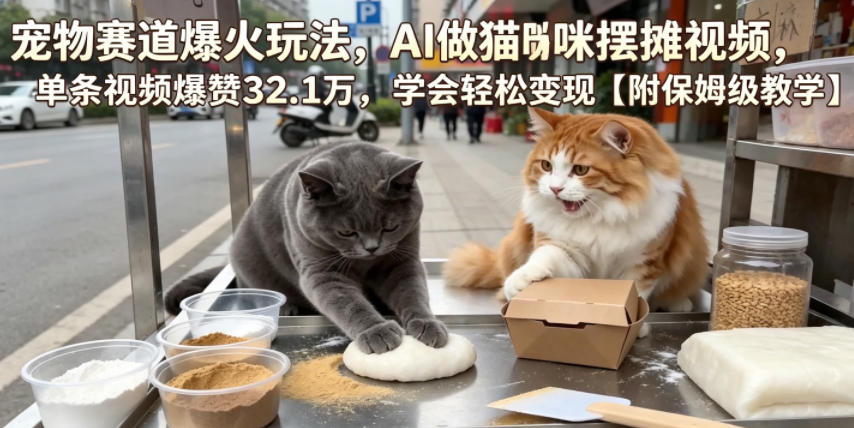 宠物赛道爆火玩法，AI做猫咪摆摊视频，单条视频爆赞32.1万，学会轻松变现【附保姆级教学】-亿起创业网-副业兼职月入过万-自媒体、引流推广、网赚项目、短视频、技术教程等创业项目资源