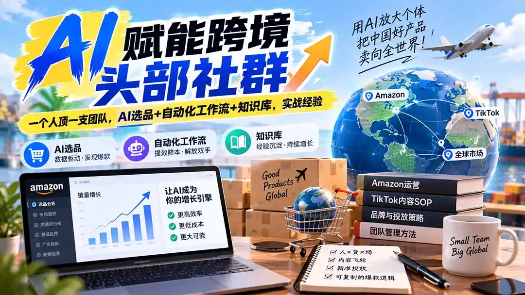AI赋能跨境头部社群-更新9月：一个人顶一支团队，AI选品+自动化工作流+知识库，实战经验-亿起创业网-副业兼职月入过万-自媒体、引流推广、网赚项目、短视频、技术教程等创业项目资源