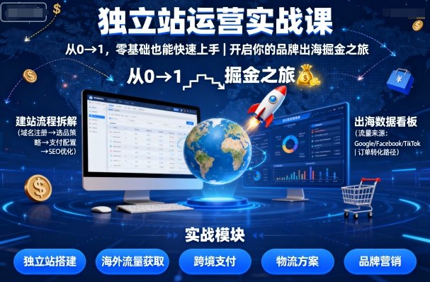 独立站运营实战课，从0到1，零基础也能快速上手，开启你的品牌出海掘金之旅-亿佰盟网