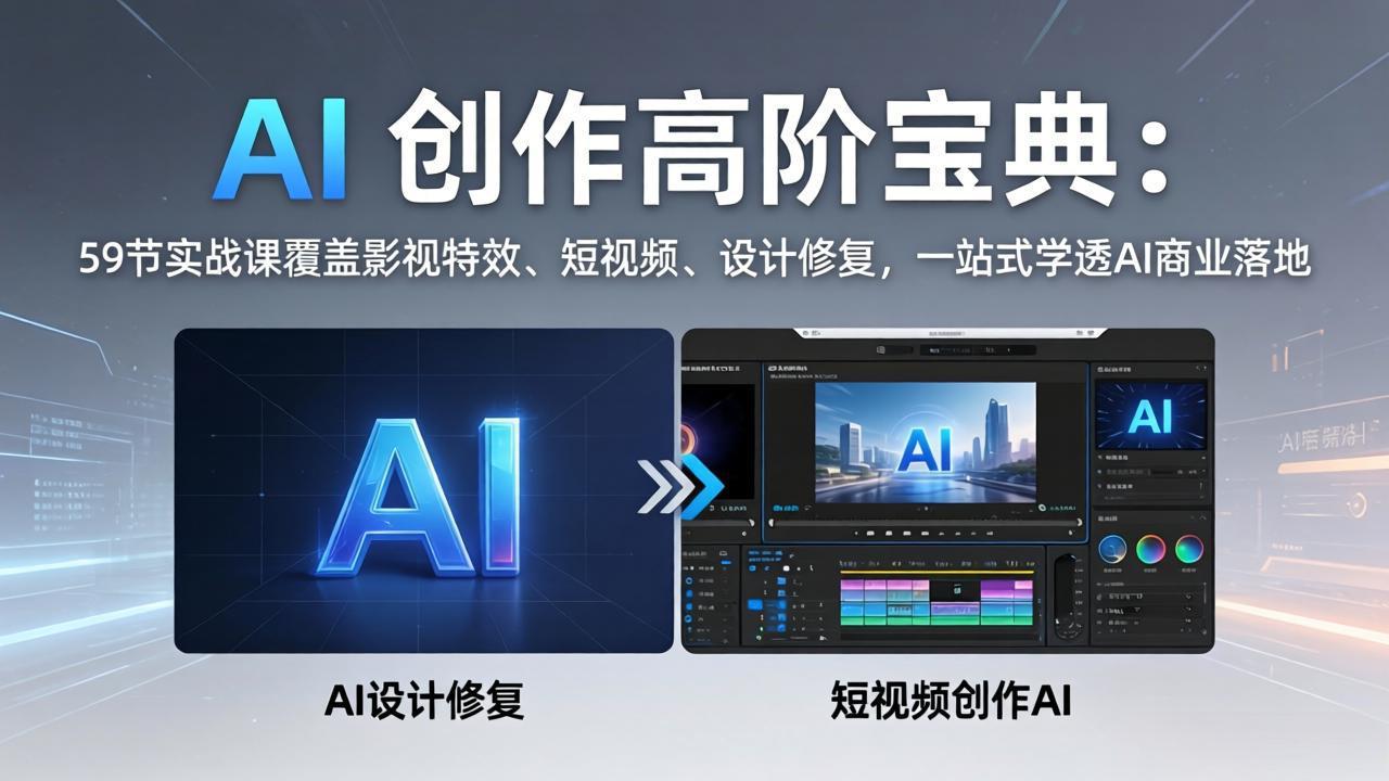AI 创作高阶宝典：59节实战课覆盖影视特效、短视频、设计修复，一站式学透AI商业落地-亿起创业网-副业兼职月入过万-自媒体、引流推广、网赚项目、短视频、技术教程等创业项目资源