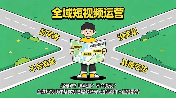 起号难？没流量？不会变现？全域短视频课帮你打通爆款账号+选品爆单+直播带货-亿起创业网-副业兼职月入过万-自媒体、引流推广、网赚项目、短视频、技术教程等创业项目资源