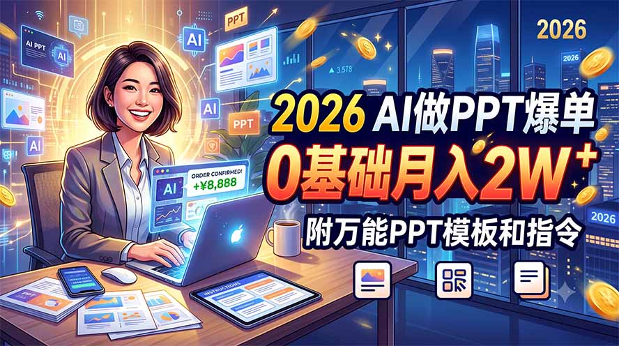 2026 AI做PPT爆单，0基础月入2W，附万能PPT模板和指令-亿起创业网-副业兼职月入过万-自媒体、引流推广、网赚项目、短视频、技术教程等创业项目资源