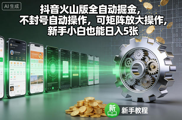 抖音火山版全自动掘金,不封号自动操作,可矩阵放大操作,新手小白也能日入5张【揭秘】-亿佰盟网