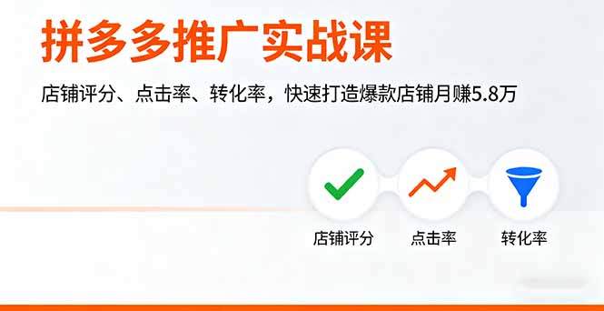 拼多多推广实战课，店铺评分、点击率、转化率，快速打造爆款店铺月赚5.8万-亿佰盟网