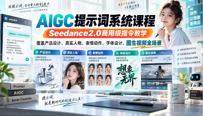 AIGC提示词系统课程，Seedance2.0商用级指令教学，覆盖产品设计、真实人物、表情动作、字体设计、图生视频全场景-亿起创业网-副业兼职月入过万-自媒体、引流推广、网赚项目、短视频、技术教程等创业项目资源