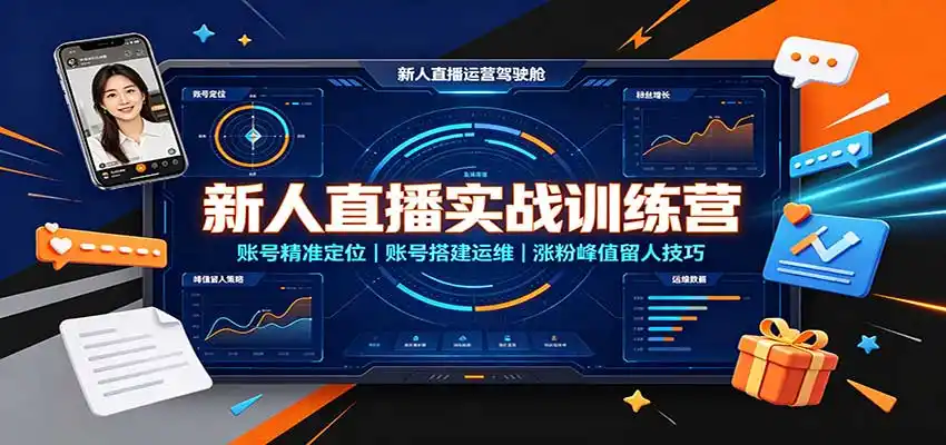 新人直播实战训练营：账号精准定位，账号搭建运维，涨粉峰值留人技巧-亿起创业网-副业兼职月入过万-自媒体、引流推广、网赚项目、短视频、技术教程等创业项目资源