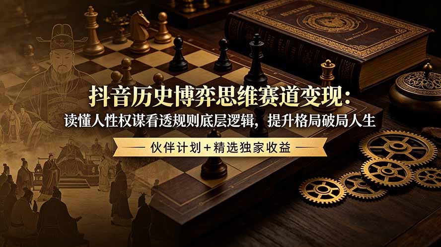抖音历史博弈思维赛道变现：读懂人性权谋看透规则底层逻辑，提升格局破局人生，伙伴计划+精选独家收益-亿起创业网-副业兼职月入过万-自媒体、引流推广、网赚项目、短视频、技术教程等创业项目资源