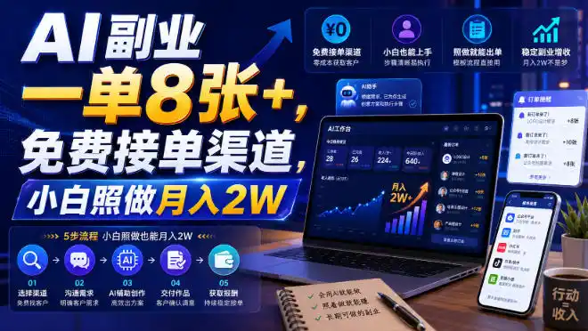 AI副业一单8张+，免费接单渠道，小白照做月入2W【揭秘】-亿起创业网-副业兼职月入过万-自媒体、引流推广、网赚项目、短视频、技术教程等创业项目资源