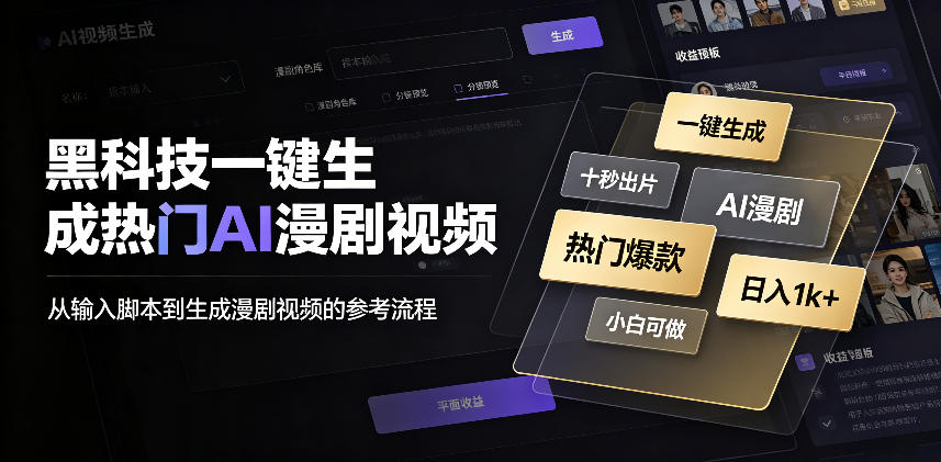 黑科技一键生成热门AI漫剧视频，十秒钟即可搞定，小白也能日入1k+【揭秘】-亿起创业网-副业兼职月入过万-自媒体、引流推广、网赚项目、短视频、技术教程等创业项目资源