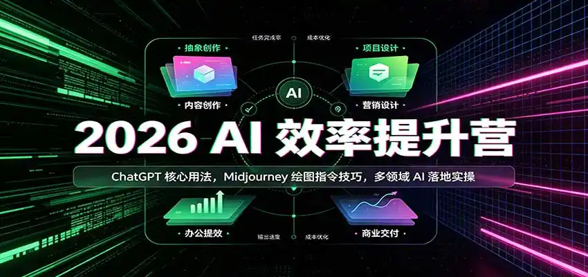2026 AI效率提升营：ChatGPT核心用法，Midjourney绘图指令技巧，多领域AI落地实操-亿起创业网-副业兼职月入过万-自媒体、引流推广、网赚项目、短视频、技术教程等创业项目资源