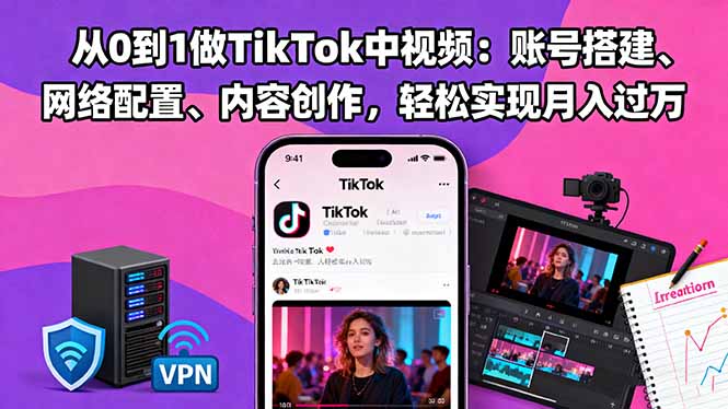 从0到1做TikTok中视频：账号搭建、网络配置、内容创作，轻松实现月入过万-亿佰盟网