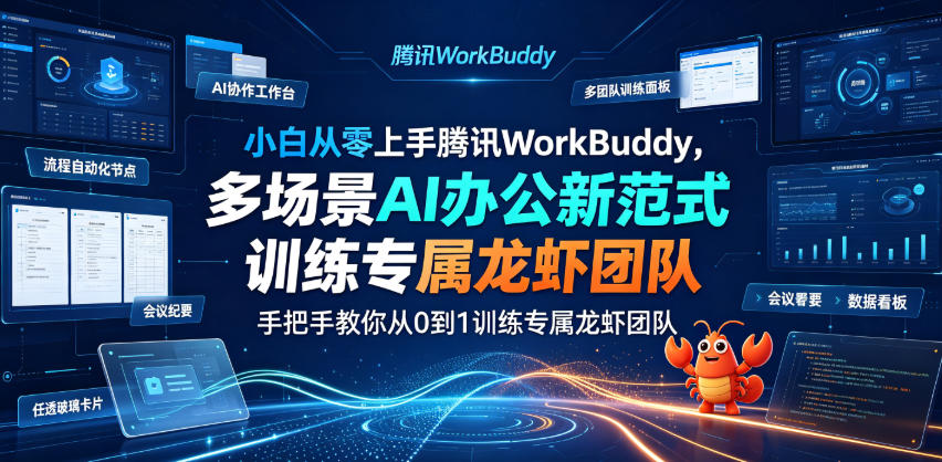 小白从零上手腾讯WorkBuddy，多场景AI办公新范式实战，手把手教你从0到1训练专属龙虾团队-亿起创业网-副业兼职月入过万-自媒体、引流推广、网赚项目、短视频、技术教程等创业项目资源