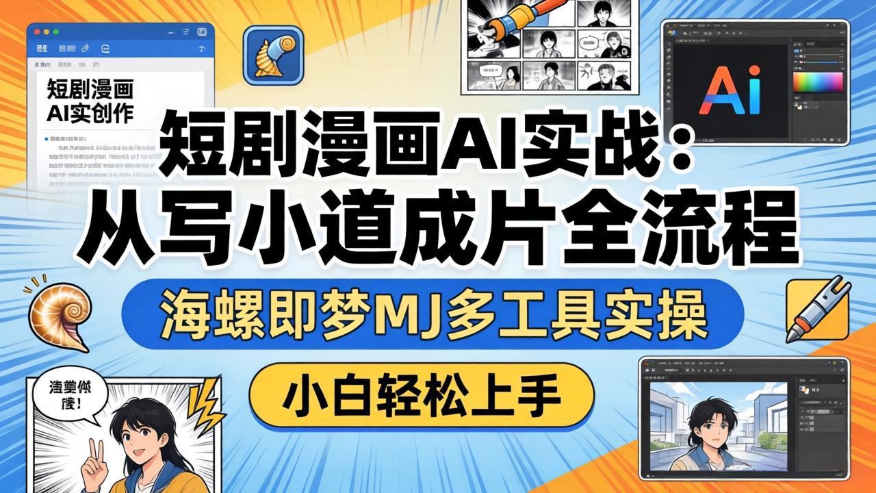 短剧漫画AI实战：从写小说到成片全流程，海螺即梦MJ多工具实操，小白轻松上手-亿起创业网-副业兼职月入过万-自媒体、引流推广、网赚项目、短视频、技术教程等创业项目资源