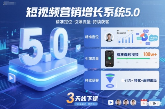 短视频营销增长系统5.0，精准定位-引爆流量-持续获客，3天线下课(音频+图片)-亿佰盟网