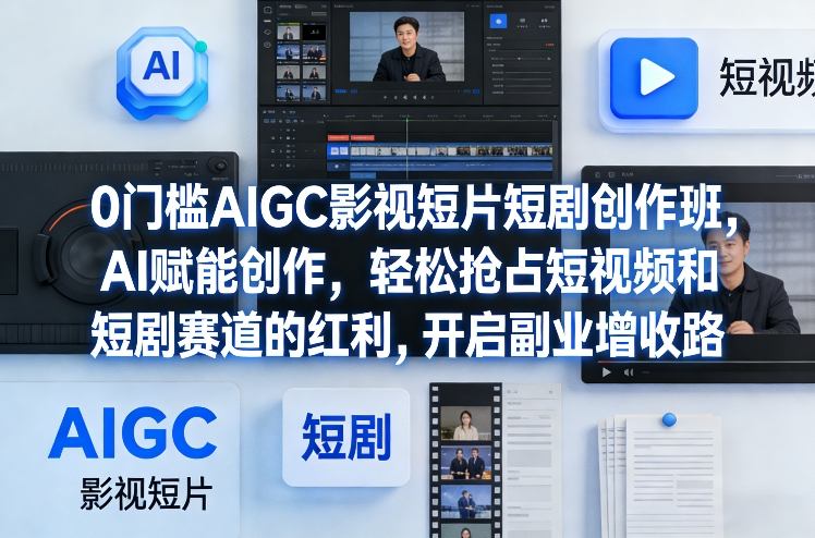 0门槛AIGC影视短片短剧创作班，AI赋能创作，轻松抢占短视频和短剧赛道的红利，开启副业增收路-亿佰盟网
