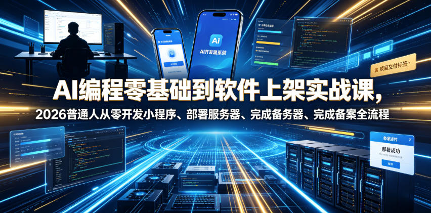 AI编程零基础到软件上架实战课，2026普通人从零开发小程序、部署服务器、完成备案全流程项目落地教程-亿起创业网-副业兼职月入过万-自媒体、引流推广、网赚项目、短视频、技术教程等创业项目资源