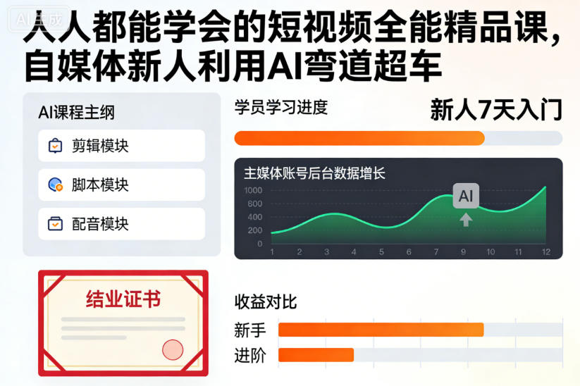 人人都能学会的短视频全能精品课，自媒体新人利用AI弯道超车-亿佰盟网