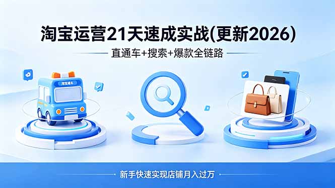 淘宝运营21天速成实战(更新4月-亿起创业网-副业兼职月入过万-自媒体、引流推广、网赚项目、短视频、技术教程等创业项目资源