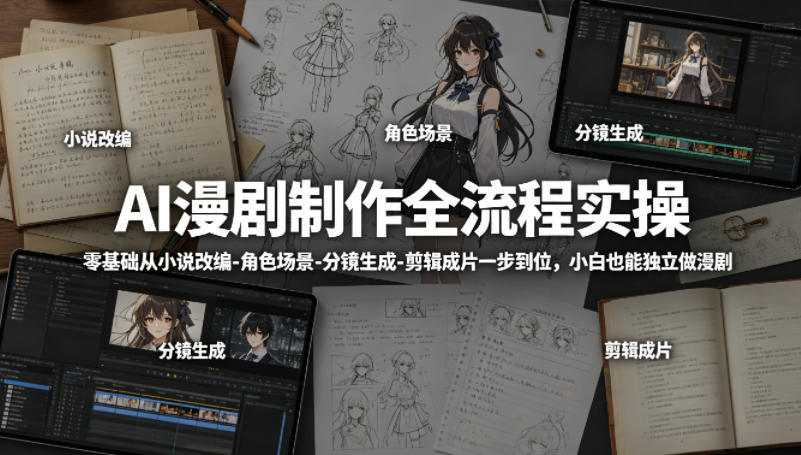 AI漫剧制作全流程实操，零基础从小说改编-角色场景-分镜生成-剪辑成片一步到位，小白也能独立做漫剧-亿起创业网-副业兼职月入过万-自媒体、引流推广、网赚项目、短视频、技术教程等创业项目资源