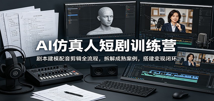 AI仿真人短剧训练营：剧本建模配音剪辑全流程，拆解成熟案例，搭建变现闭环-亿起创业网-副业兼职月入过万-自媒体、引流推广、网赚项目、短视频、技术教程等创业项目资源