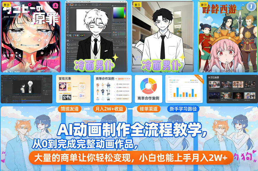 AI动画制作全流程教学，从0到完成完整动画作品，大量的商单让你轻松变现，小白也能上手月入2W+-亿佰盟网