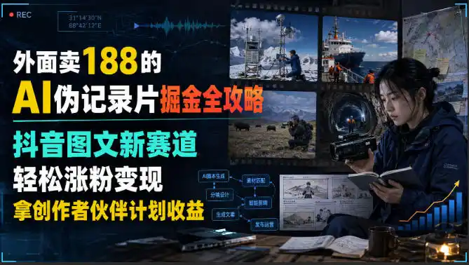 外面卖188的AI伪记录片掘金全攻略，抖音图文新赛道，轻松涨粉变现，拿创作者伙伴计划收益【文档】-亿起创业网-副业兼职月入过万-自媒体、引流推广、网赚项目、短视频、技术教程等创业项目资源