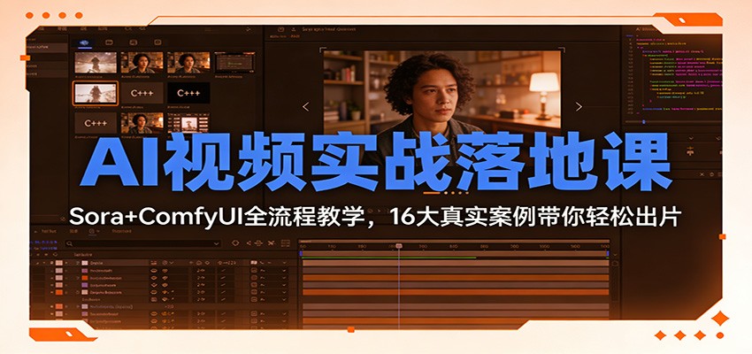 AI视频实战落地课：Sora+ComfyUI全流程教学，16大真实案例带你轻松出片-亿佰盟网