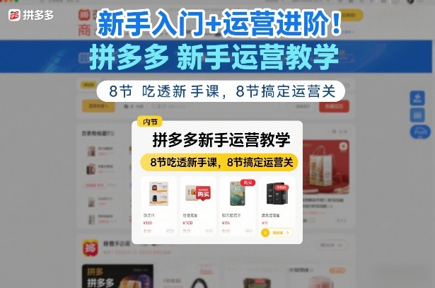 新手入门+运营进阶！拼多多新手运营教学，8节吃透新手课，8节搞定运营关-亿佰盟网