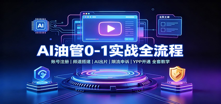 AI油管0-1实战：账号注册频道搭建，AI出片，限流申诉，YPP开通全套教学-亿起创业网-副业兼职月入过万-自媒体、引流推广、网赚项目、短视频、技术教程等创业项目资源