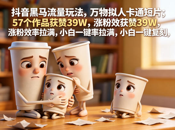 抖音黑马流量玩法，万物拟人卡通短片，57个作品获赞39W，涨粉效率拉满，小白一键复刻，保姆级拆解-亿起创业网-副业兼职月入过万-自媒体、引流推广、网赚项目、短视频、技术教程等创业项目资源