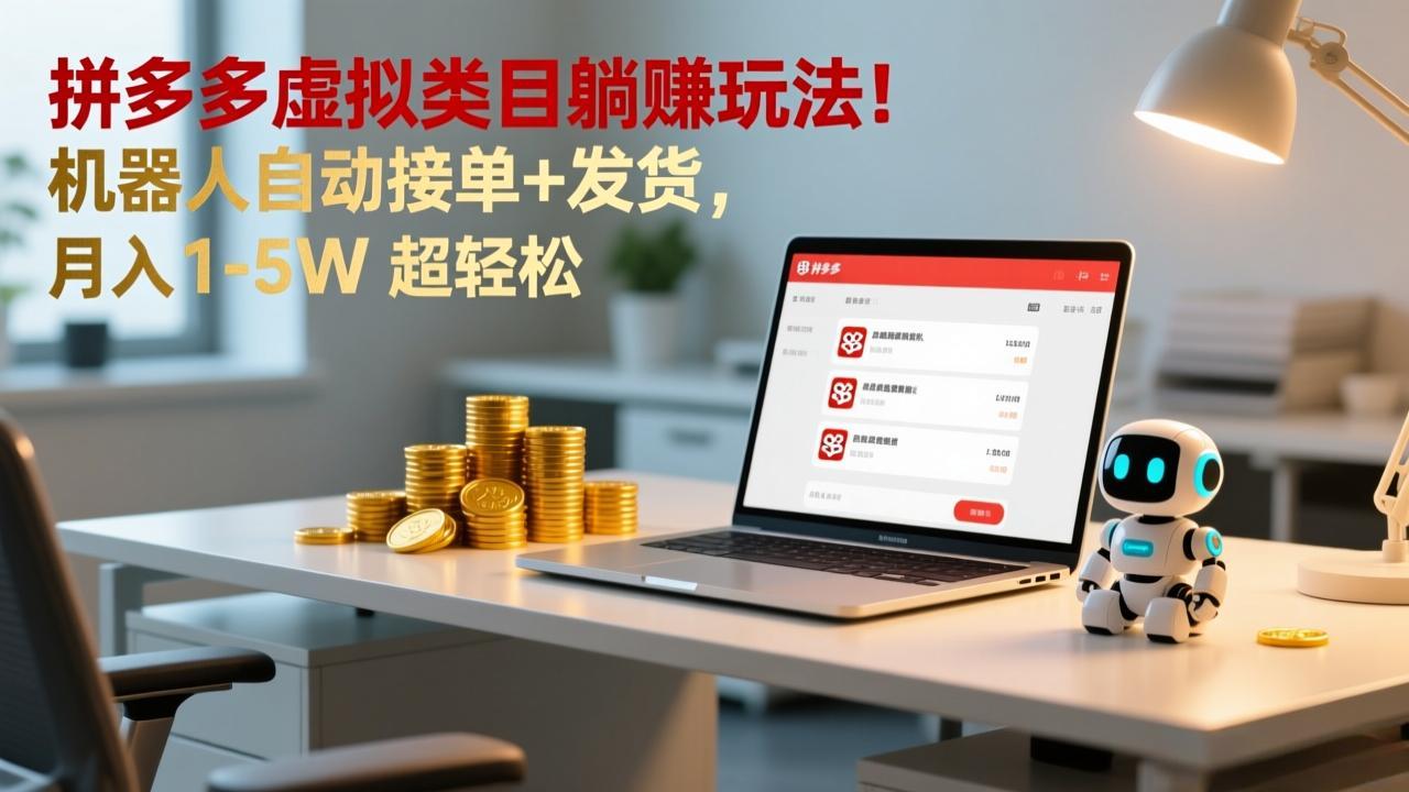 多多虚拟类目躺赚玩法！机器人自动接单+发货，月入 1-5W 超轻松-亿佰盟网