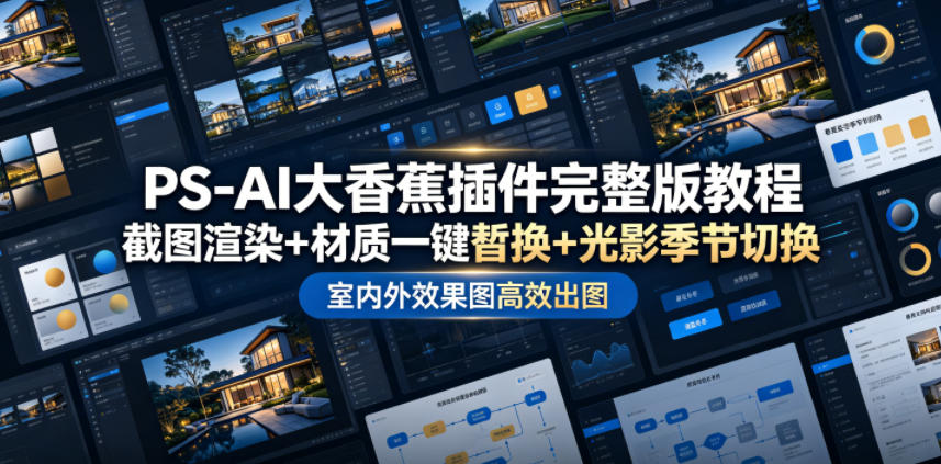 PS-AI大香蕉插件完整版教程，截图渲染+材质一键替换+光影季节切换，室内外效果图高效出图高阶课程-亿起创业网-副业兼职月入过万-自媒体、引流推广、网赚项目、短视频、技术教程等创业项目资源