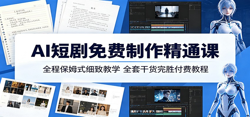AI短剧免费制作精通课：全程保姆式细致教学，全套干货完胜付费教程-亿起创业网-副业兼职月入过万-自媒体、引流推广、网赚项目、短视频、技术教程等创业项目资源