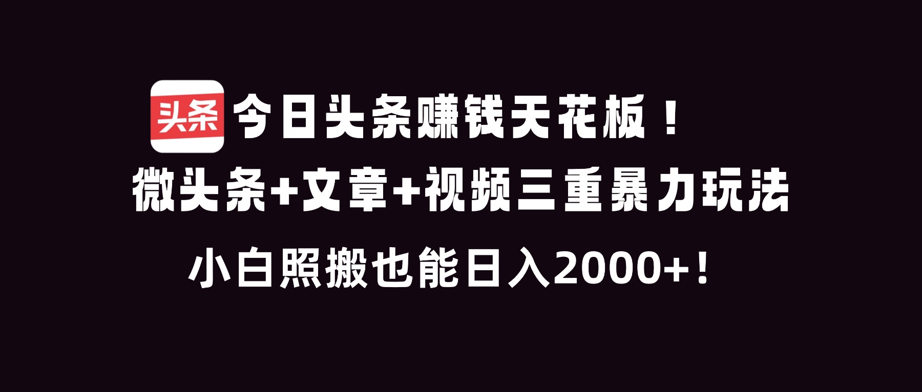 今日头条赚钱天花板！微头条+文章+视频三重暴利玩法，小白照搬也能日人2000+-亿佰盟网