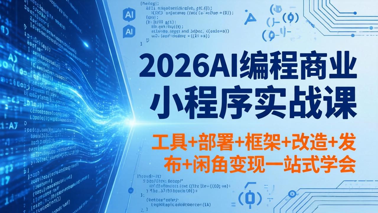2026AI编程商业小程序实战课，工具+部署+框架+改造+发布+闲鱼变现一站式学会-亿起创业网-副业兼职月入过万-自媒体、引流推广、网赚项目、短视频、技术教程等创业项目资源