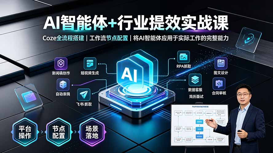 AI智能体+行业提效实战课·Coze全流程搭建｜工作流节点配置｜将AI智能体应用于实际工作的完整能力-亿起创业网-副业兼职月入过万-自媒体、引流推广、网赚项目、短视频、技术教程等创业项目资源