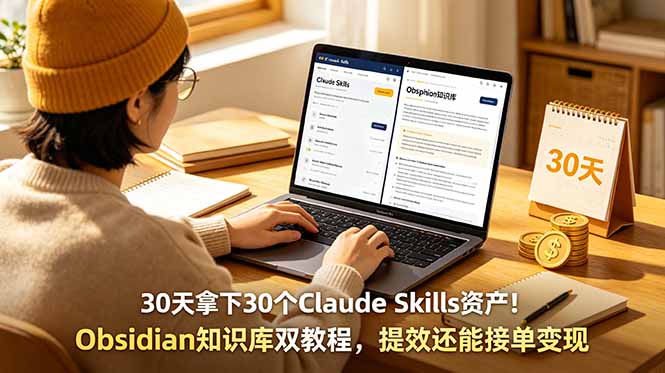30天拿下30个Claude Skills资产！Obsidian知识库双教程，提效还能接单变现-亿起创业网-副业兼职月入过万-自媒体、引流推广、网赚项目、短视频、技术教程等创业项目资源